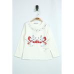 Toontoy Kız Çocuk T-Shirt Yaka İnci Taş Ekru 1 YAŞ