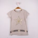 Toontoy Kız Çocuk T-Shirt Yıldız Baskı Kahve Melanj 7 YAŞ