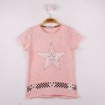Toontoy Kız Çocuk T-Shirt Yıldız Baskı P.Melanj 5 Yaş K-139 - Pembe Melanj