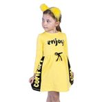 Toontoy Kız Çocuk Taş İşlemeli Enjoy Baskılı Elbise Sarı 3 YAŞ