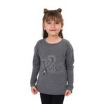 Toontoy Kız Çocuk Taş İşlemeli Şerit Detaylı Tişört Antrasit Melanj 5 YAŞ