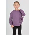Toontoy Kız Çocuk Taşlı Fiyonklu Sweatshirt - Mor - 7 Yaş