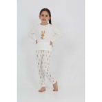 Toontoy Kız Çocuk Tavşan Baskılı Pijama Takım - Ekru - 5 Yaş