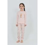 Toontoy Kız Çocuk Tavşan Baskılı Pijama Takım - Pudra - 2 Yaş