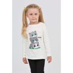 Toontoy Kız Çocuk Üçlü Kedi Baskılı Sweatshirt - 1 Yaş - Ekru