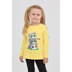 Toontoy Kız Çocuk Üçlü Kedi Baskılı Sweatshirt - 2 Yaş - Koyu Sarı