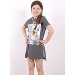 Toontoy Kız Çocuk Varak Baskılı Kapüşonlu T-Shirt - 8 Yaş - Antrasit Melanj