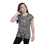 Toontoy Kız Çocuk Varak Baskılı Tişört Haki 8 YAŞ