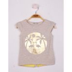 Toontoy Kız Çocuk Varak Palmiye Baskılı T-shirt - 5 Yaş - Kahverengi