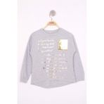 Toontoy Kız Çocuk Varaklı Cep Baskılı T-Shirt - 10 Yaş - Gri Melanj