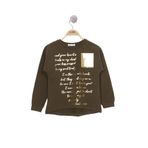 Toontoy Kız Çocuk Varaklı Cep Baskılı T-Shirt Haki 8 YAŞ