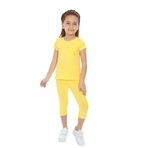 Toontoy Kız Çocuk Varaklı Kalp Baskılı Kaprili Takım Koyu Sarı 4 YAŞ
