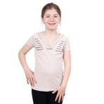 Toontoy Kız Çocuk Yaka Biyeli Taşlı Tişört Kahve Melanj 8 YAŞ