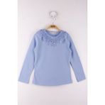Toontoy Kız Çocuk Yaka Çiçek Dantelli Okul T-Shirt - 6 Yaş - Mavi