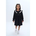 Toontoy Kız Çocuk Yaka Detaylı Fırfırlı Elbise - 3 Yaş - Siyah