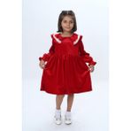 Toontoy Kız Çocuk Yaka Detaylı Fırfırlı Elbise - 6 Yaş - Kırmızı