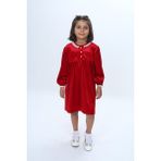 Toontoy Kız Çocuk Yaka Düğmeli Fırfırlı Elbise - 6 Yaş - Kırmızı