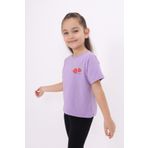 Toontoy Kız Çocuk Yakası Çilek Baskılı Tişört Lila 5 YAŞ