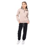Toontoy Kız Çocuk Yarım Fermuar Nakışlı Eşofman Takım Bej 12-13 YAŞ