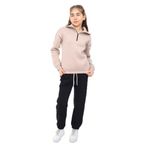 Toontoy Kız Çocuk Yarım Fermuar Nakışlı Eşofman Takım Bej 6-7 YAŞ