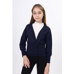 Toontoy Kız Çocuk Yarım Kaşkorse Detaylı Düğmeli Okul Hırka Lacivert 12-13 YAŞ
