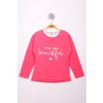 Toontoy Kız Çocuk Yazı Varaklı T-Shirt - 8 Yaş - Fuşya