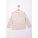 Toontoy Kız Çocuk Yazı Varaklı T-Shirt Kahve Melanj 8 YAŞ