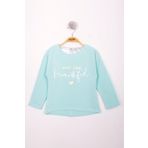 Toontoy Kız Çocuk Yazı Varaklı T-Shirt Mint Yeşili 5 YAŞ