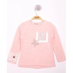 Toontoy Kız Çocuk Yıldızlı Chic Baskılı T-Shirt Pembe Melanj 4 YAŞ
