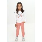 Toontoy Kız Çocuk Zürafa Baskılı Eşofman Takım - 3 Yaş - Koyu Pudra