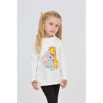 Toontoy Kız Çocuk Zürafa Fil Baskılı Sweatshirt - 2 Yaş - Ekru