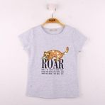 Toontoy Leopar Baskılı Pullu Gri Melanj Kız Çocuk T-shirt