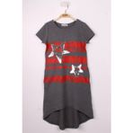 Toontoy Yıldız Pullu Antrasit Melanj Kız Çocuk Elbise