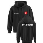 Top Glory Atletizm Baskılı Kapşonlu 3 İp Kışlık Türkiye SweatShirt Atletizm Hoodie (SİYAH, S)