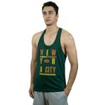 TOP GLORY (T803) Erkek Yeşil Newyorkcity Baskılı Fitness Gym Tank Top Sporcu Atleti