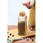 Top Mantar Kapaklı Cam Kavanoz Ve Baharatlık, Top Mantar Kapaklı Cam Saklama Kabı, 1200ml 1,2 litre Ölçekli Desenli