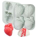 TOPBSFARNY 2 adet 3D İnsan Kalp ve Beyin Dondurma Mus Kalıpları, DIY Çikolatalı Puding Sabunu Aromaterapi, DIY Cadılar Bayramı Sürpriz Organ Silikon Fudge Kek Kalıbı