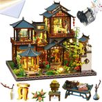 TOPBSFARNY 3D Ahşap Montajlı Dollhouse Kiti DIY Minyatür Çin Tarzı Avlu Sahne Binası Müzikli Yaratıcılık Cadılar Bayramı Doğum Günü Hediyesi (Toz Kapaklı)