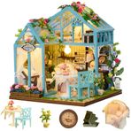 TOPBSFARNY DIY Ahşap Dollhouse Seti, Avrupa Vintage Tarzı, Öğleden Sonra Çay Tema, Cam Çiçek Evi Minyatür, Sevgililer Düğün Doğum Günü Mezuniyet Hediyesi