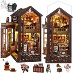 TOPBSFARNY Kendin yap kitap nook kiti, müzikal hareketli, kahve dükkanı tarzı, minyatür ev kiti, 3D ahşap kitap destekleri, yapboz, kitaplık, yetişkinler için doğum günü dekorasyonu