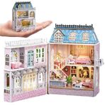 TOPBSFARNY Oyuncak bebek evi minyatür kendin yap ev kiti, oda modeli kapıları açabilir, ahşap romantik kale Tiny House, mobilya ve LED ışıklı yaratıcı oda doğum günü hediyesi (romantik kilit)