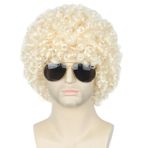 Topcosplay 3'lü erkek peruk seti 70s disco dude kir bag peruk kolye ve bıyık kısa kıvrılmış afro tüylü peruk sarışın karışım siyah (sarışın)