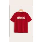Topçu Bisiklet Yaka Brooklyn Baskılı Kırmızı Unisex Baskılı Çocuk T-shirt