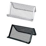 TopHomer 2 ADET Metal Mesh Kartvizitlik, Masaüstü Kartvizit Standı Ekran Adı Kart Toplama Organizatör Masa Ofis için (Siyah+Gümüş)