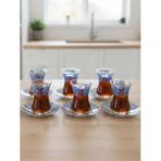Topkapı 6 Kişilik Çay Seti, French Press Hediyeli, 9 Farklı Osmanlı Desenli Çay Bardağı Takımı (6, TOPKAPI BONCUKLU)