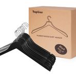Topline Klasik Ahşap Gömlek Askıları - Mat Siyah Kaplama (10'lu Paket)