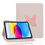 TopPerfekt iPad 10. Nesil Kılıf 10.9 inç 2022 için, İlk Şönil Harf Sütür, Kişiselleştirilmiş iPad 10.9 inç Otomatik Uyku/Uyandırma, Kalem Tutucu - Çıplak Pembe (M)