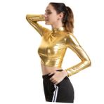 TOPPERFUN Kadınlar Için Cosplay Kostü Bayanlar Için Kostü Streç Ince Metalik Tank Metalik Uzun Kollu Crop Kadınlar Için Çiy Bel Bluz Suni Deri Tankı Kadın Büstiyer Özlemek Sıkı
