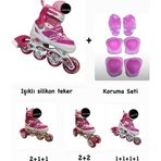 Toprock Store Toprockstore Işıklı Çocuk Pateni Ayarlanılabilir Alıştırma Silikon Tekerli Frenli Metal Gövdeli Paten Dizlik Set 38-41