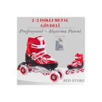 TOPROCKSTORE 2+2 Işıklı Metal Gövdeli Profesyonel Alıştırma Quad Pateni, Unisex Çocuk, Kırmızı, 30-33 Beden